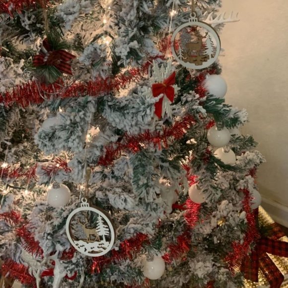 Wooden Christmas Ornaments Xmas Holiday Cabin Decor Deer Tree Decorations 6pc - Picture 5 of 11